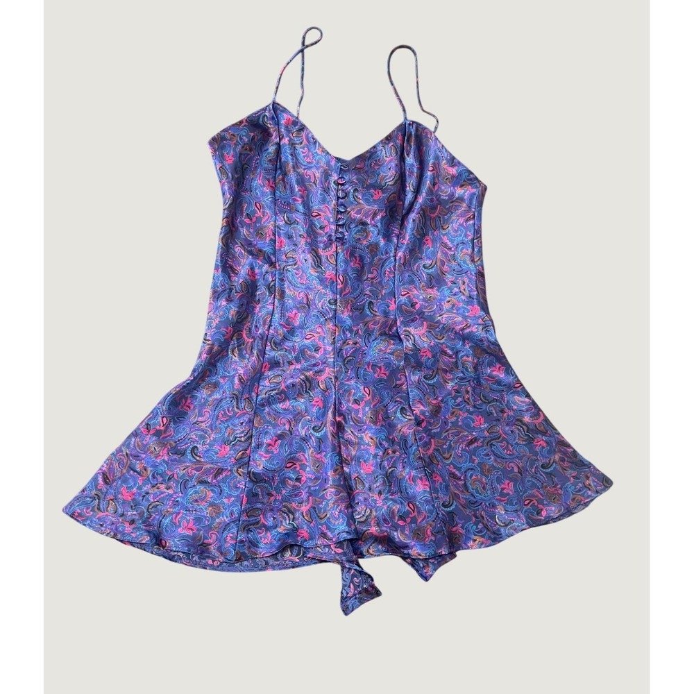 Cacique Romper Lingerie Womens Medium Purple Paisley Good Satin Sleepwear 1628